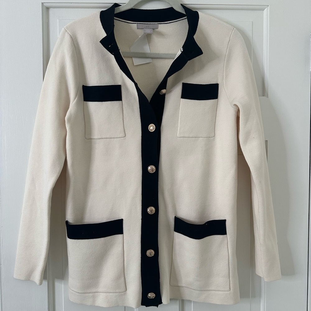 H&M Cream and Black Women's Sweater Blazer